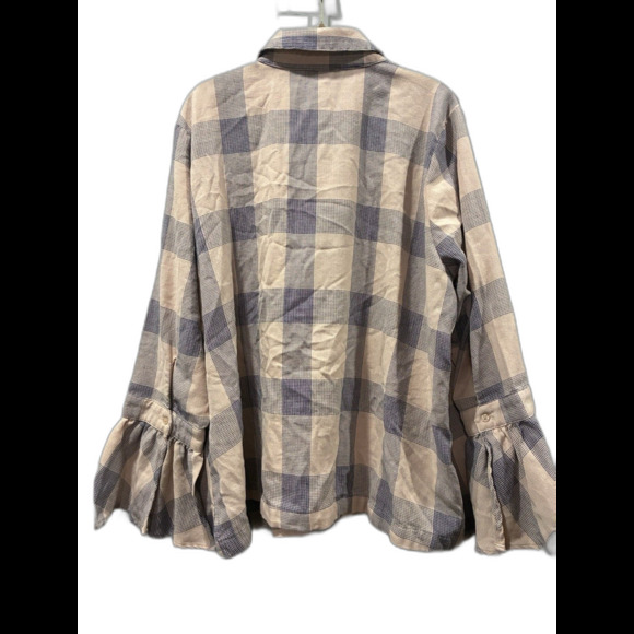 Lane Bryant Top 20 Buffalo Check Plaid Ruffle Sleeve Blouse Women’s Fall Cute - Picture 3 of 5
